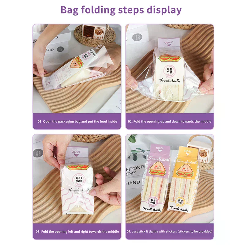 Pieces Of Sandwich Wrappers Bakery Special Disposable Easy To Tear Transparent Triangle Cake Baking Bread Packaging Bag 100