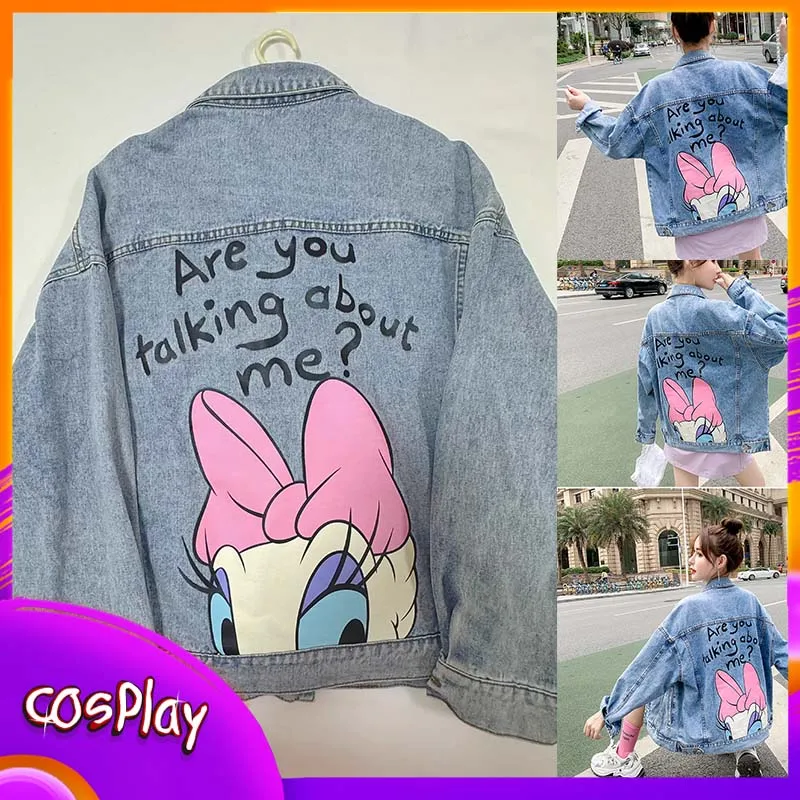 

Джинсовая куртка «Дональд Дак» Disney, модное пальто с длинными рукавами и лацканами в стиле ретро, свободный топ с героями мультфильмов, женский подарок, женская одежда, подарок