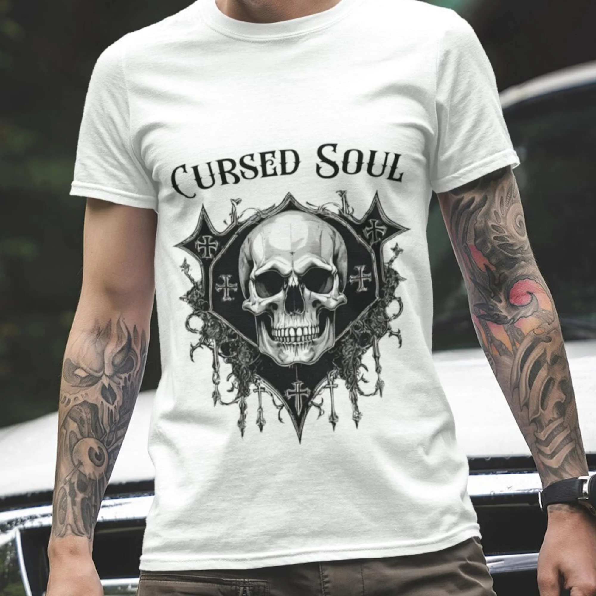 Men'S Gothic Skull T Shirt Dark Soul Sarcastic Styling Unique For Boyfriend Streetwear Black Metal Fans