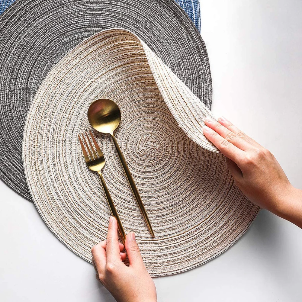 34/38CM Round Placemats Circle Braided Place Mats for Dining Table Heat Insulation Table Mat for Party Wedding Kitchen Decor