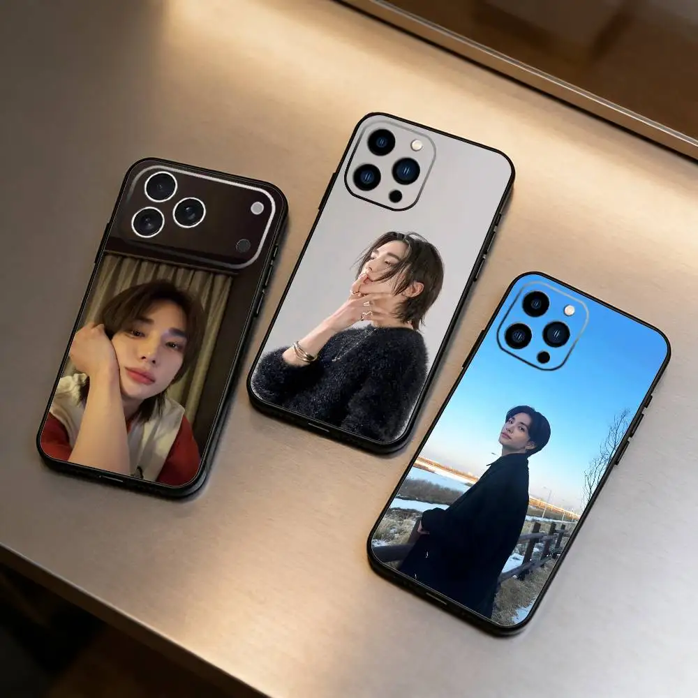 

KPOP idol K-Hyunjin Phone Case For iPhone 17 16 15 14 13 12 Max Plus Silicone Black Cover