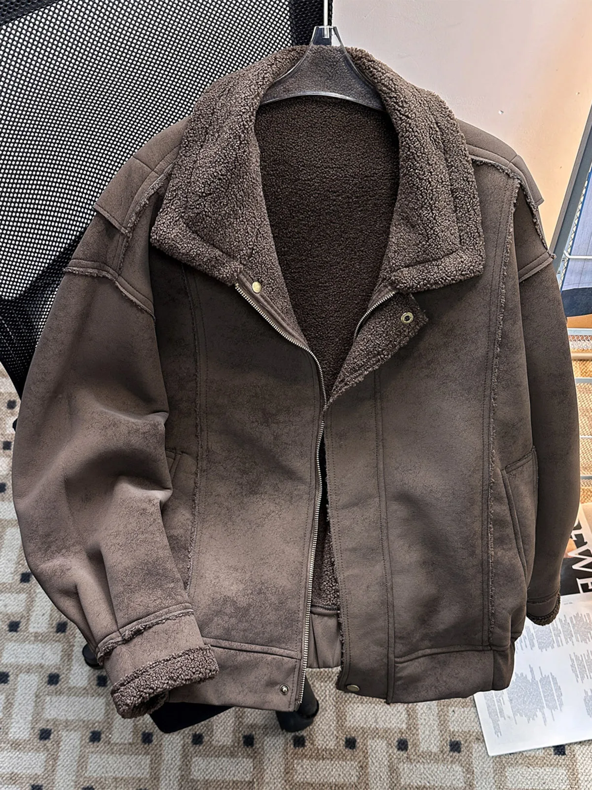 

Хлопковая куртка с мехом ягненка Thiened, мотоциклетная зимняя теплая рабочая одежда, модное длинное пальто све для мальчиков обычного кроя