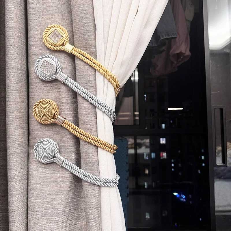 yesMagnetic Curtain Tiebacks Braided Rope Curtain Holdbacks Decorative Curtain Buckle For Bedroom Living Room Window Decoration