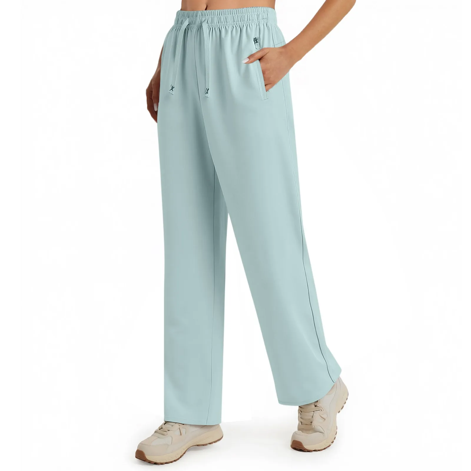 Pantalon femme couleur unie stretch actif été pantalon à séchage rapide respirant ample cool pantalons de survêtement avec poches zippées