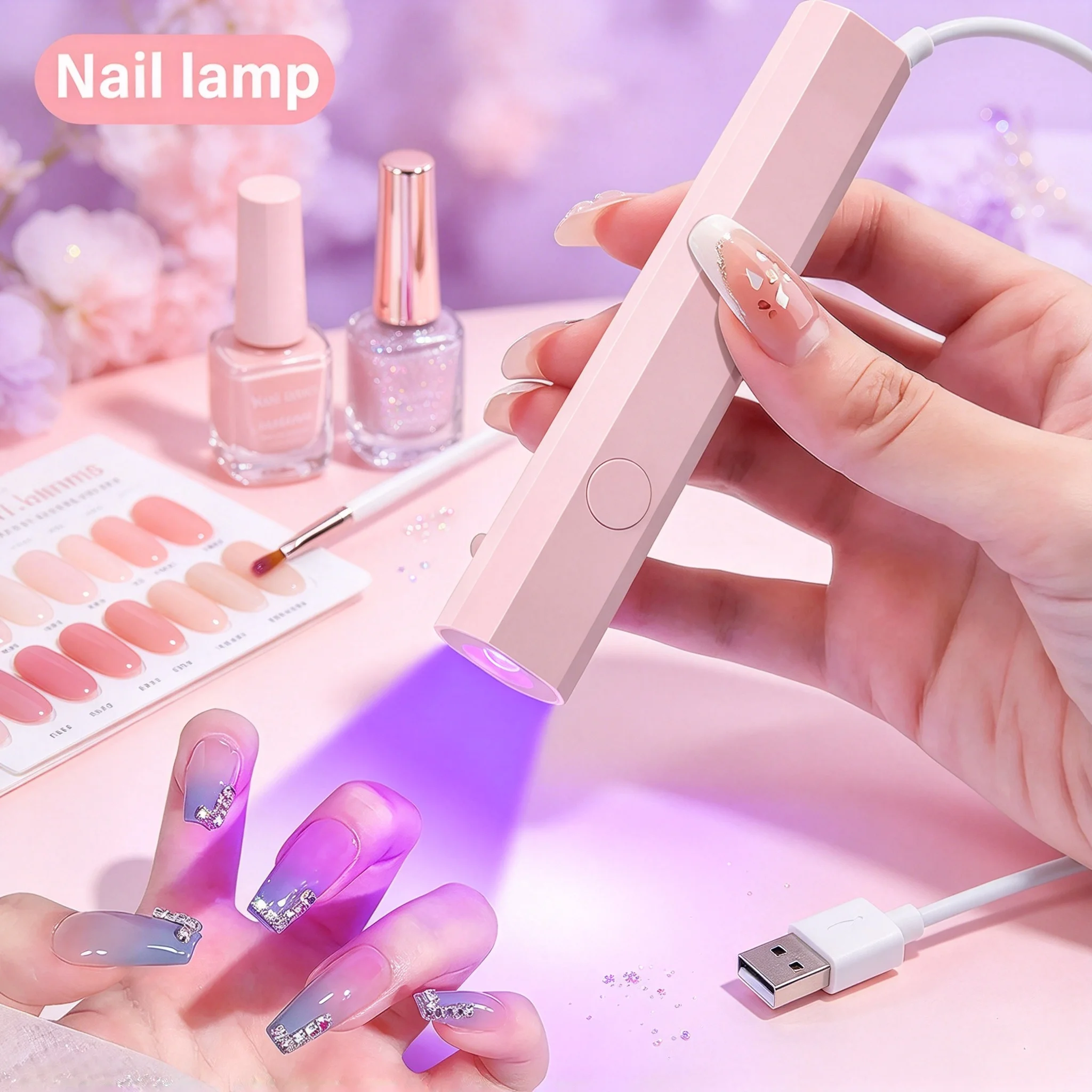 UV LED Nail Lamp Rechargeable Handheld 3W Portable Mini Gel Polish Dryer 2 Timer Setting USB Charging Manicure Tool Hom