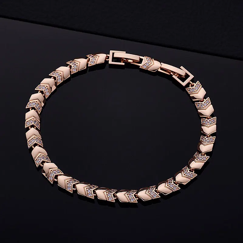 MxGxFam ( 20 cm  x 6 mm ) 18 K / Rose 585 Gold Plated Zirconia Arrow Bracelet For Women Fashion Jewelry view 5