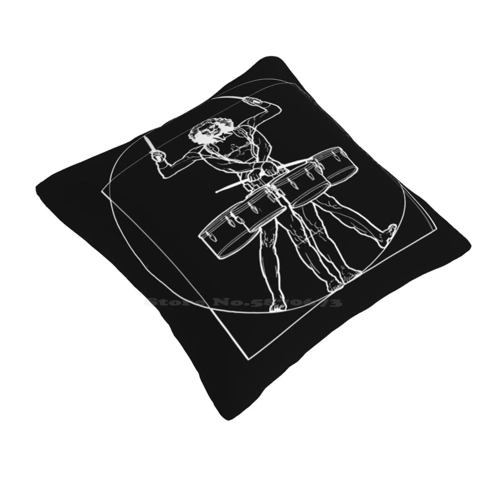 Vitruvian Tenor Drummer Throw Cushion Pillow Cover Vitruvian Tenor Drummer Vitruvian Man Da Vinci Drummer Tenors Tenor Drums