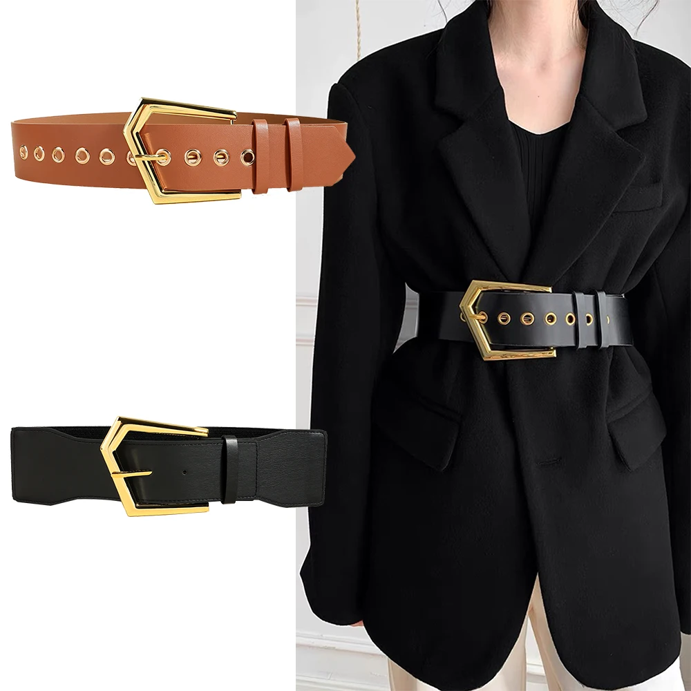 New waist cover ladies Europe and the United States cross-border belt decorative suit jacket exaggerated geometric buckle elasti