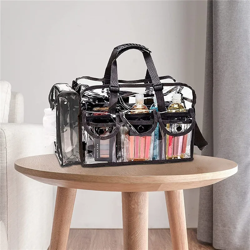 PVC Transparent Waterproof Cosmetic Bag With 4 External Pockets Large Capacity Travel Makeup Organizer Storage Bag Clear Handbag