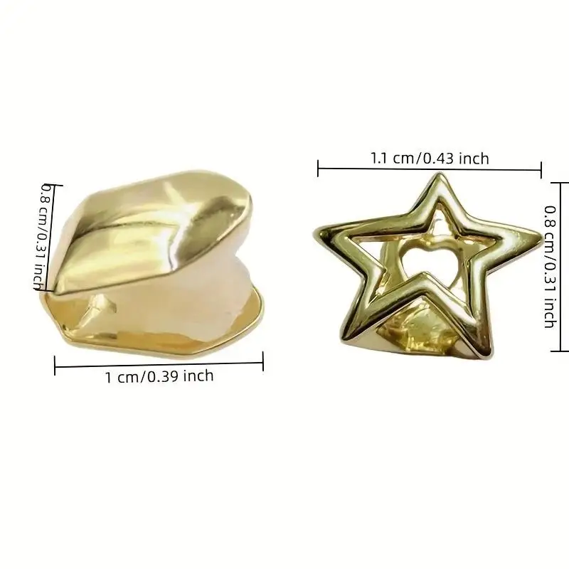 2-teiliges Set Glänzende Hohle Unregelmäßige Stern-Doppelzahn-Kappen für Frauen und Männer Y2K Punk Pentagramm Zahn-Grillz Mundschmuck – Detail 4