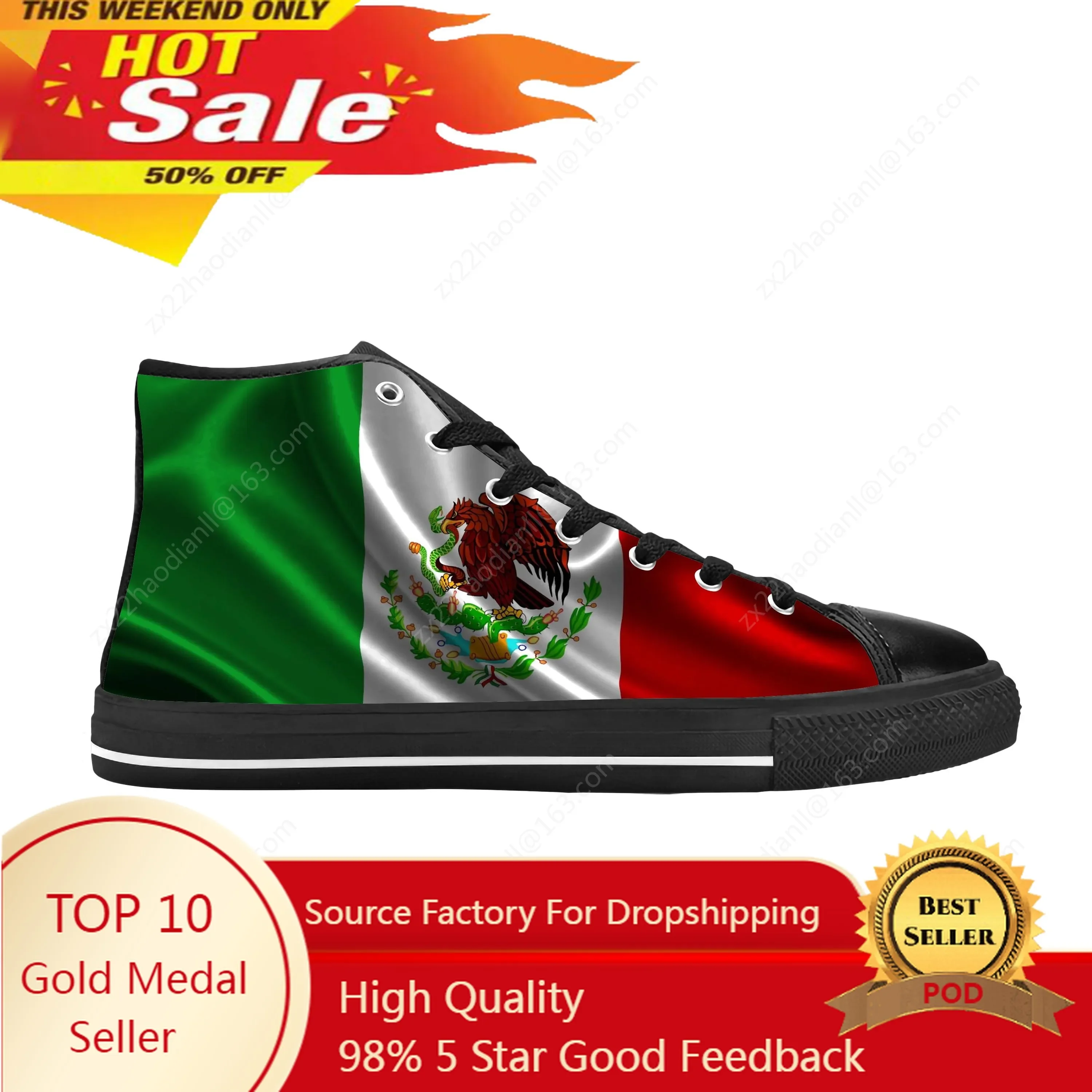 

Mexico Mexican Flag Patriotic Pride Fashion Funny Casual Cloth Shoes High Top Comfortable Breathable 3D Print Men Women Sneakers