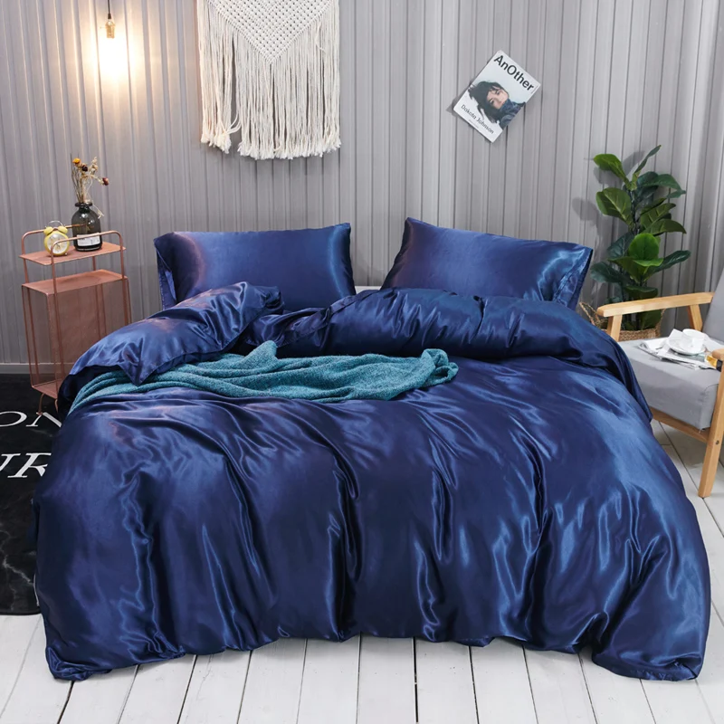 Summer Satin Duvet Cover Set Luxury Bedding Set  Zipper Twin Queen Soft Microfiber Honeymoon Sexy Euro Bed Linen Cooling