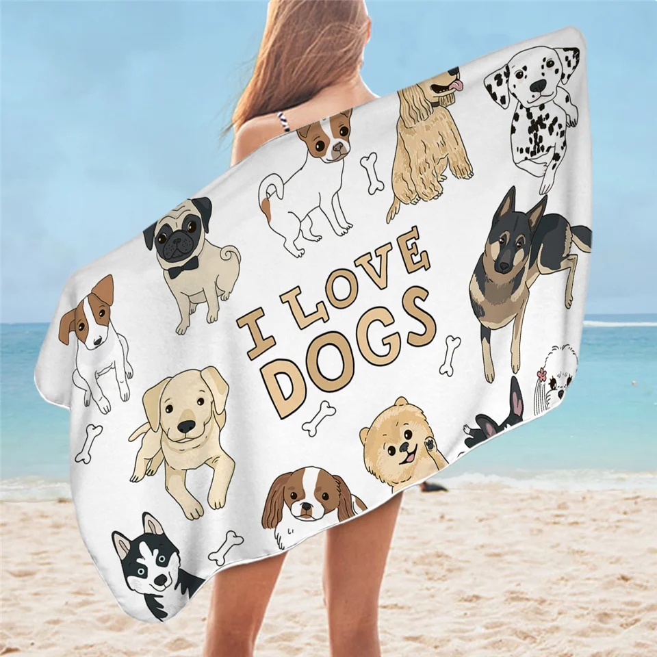 Hippie Pug Bath Towel Bathroom Microfiber Animal Cartoon Dog Beach Towel for Adult Cute Bulldog Blanket 75x150cm Bath Towels