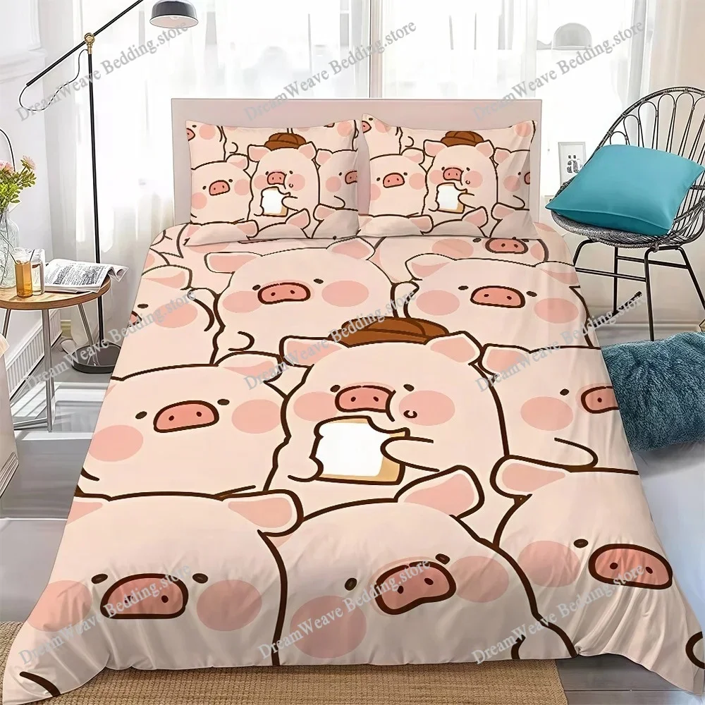 Cute Cartoon L-Lulu The Piggy Duvet Cover Set Home Style Bedding Soft Laundry Cotton Bed Student Dormitory Gift