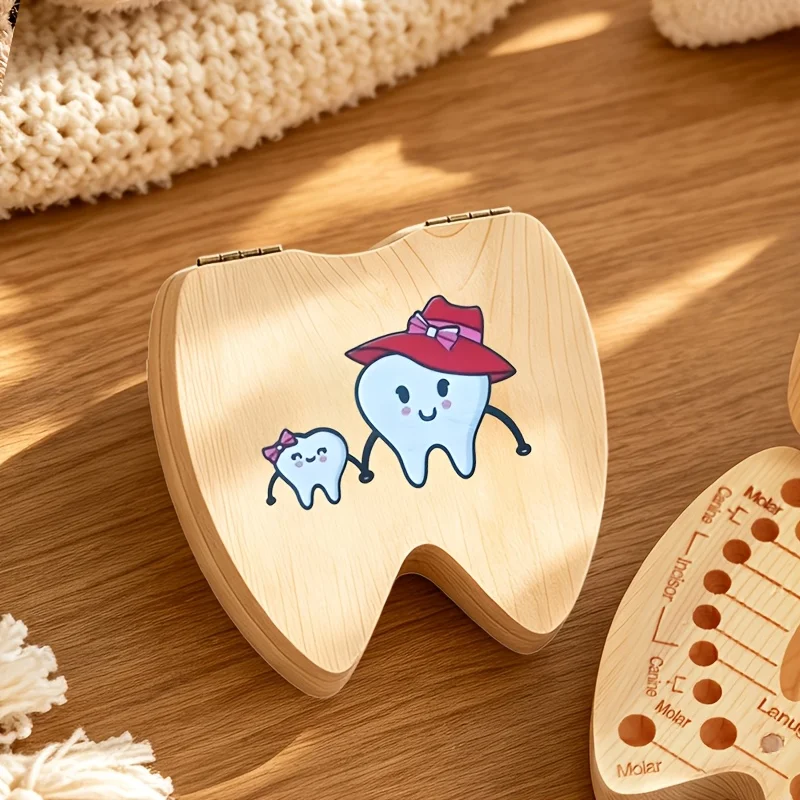2D Tooth Shaped Keepsake Box Lid Secure Memory Chest Tooth Collector Storage Teeth Hair Birth Souvenir Birthday Christmas Gifts