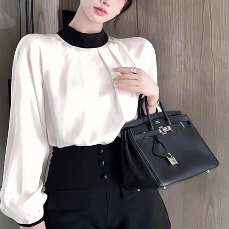 Fashion Loose Lace Up Bow Folds Lantern Sleeve Blouse Female Clothing 2023 Autumn New Casual Tops All-match Office Lady Shirt