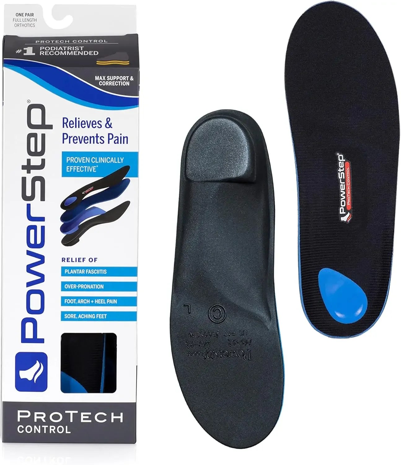 Control Full Length Orthotic Insoles - Orthotics for Overpronation, Flat Feet and Heel Pain - Medical Grade Shoe Inserts