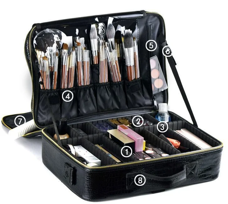 Professional Women PU leather makeup bag tattoo bag portable travel makeup bag Organizer Cosmetic Suitcase 3 layer cosmetic bag