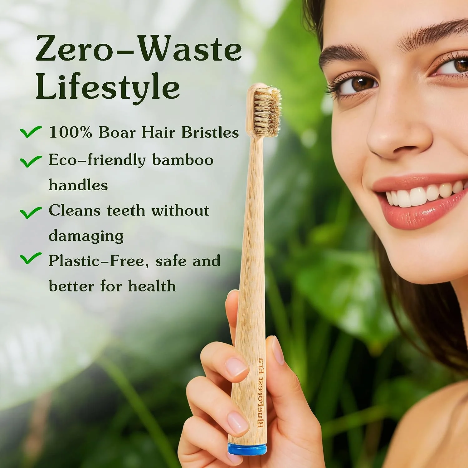 1 / 6 Pcs Horse Bristles & Bamboo Toothbrushes Premium Boar Bristle Toothbrush for Adult Eco-Friendly Biodegradable Zero Waste