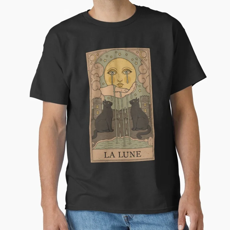 

La Lune Vinage Tarot Card Cat Funny magical cats cute pet Gift T shirt for men large size Adult Tops S-6XL mens clothing