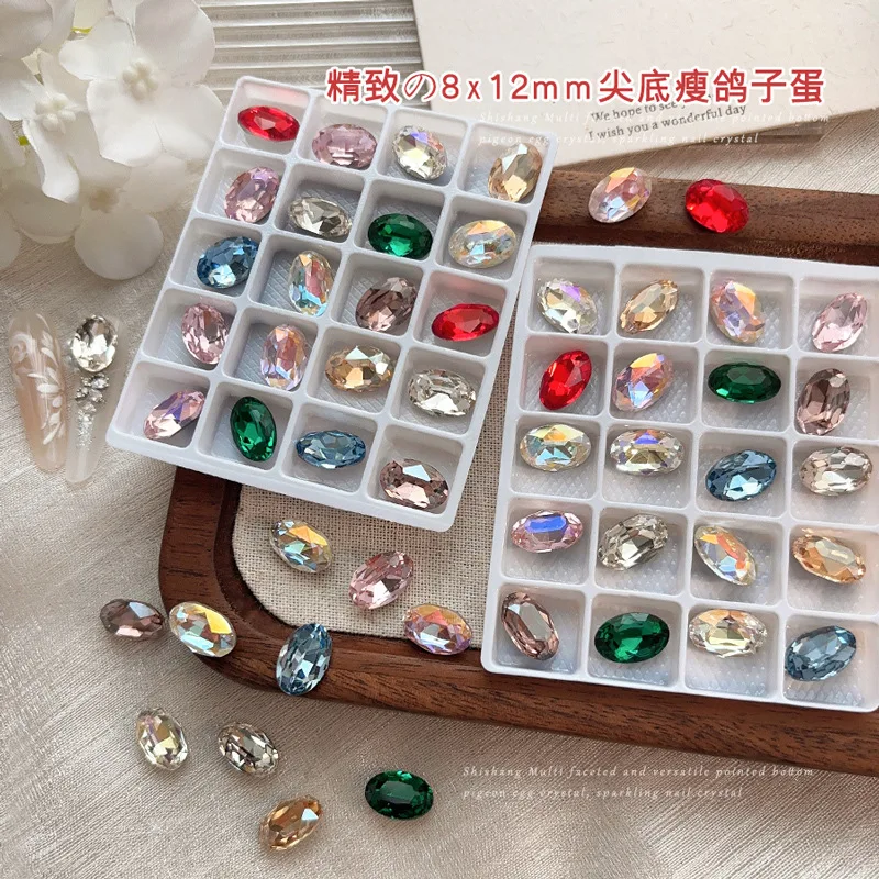 20 pezzi Top Sparkle colorati diamanti ovali a punta sottile uovo di piccione cristallo vetro nail art strass decorazioni ciondoli per manicure