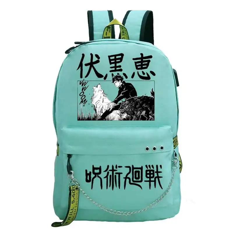 Jujutsu Kaisen Backpack Teen Girls Boy School Bag USB Charging Port Laptop Bag Fushiguro Megumi Anime Nylon Mochila Escolar