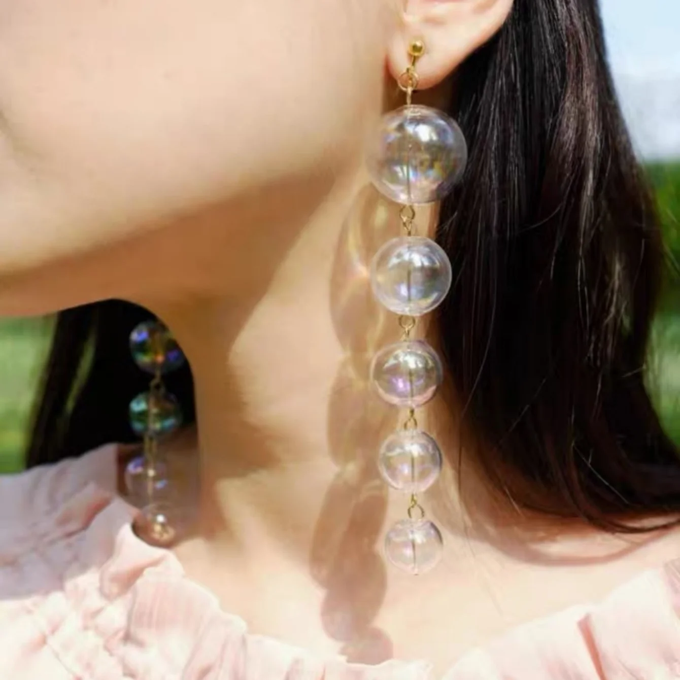 A Pair of Dreamy Sweet Fish Bubble Transparent Colorful Glass Ball Earrings