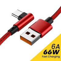 66W USB To Type C Super Fast Charge Data Cable Quick Charging Charger Wire For Samung Huawei Xiaomi Oneplus Elbow Braided Cord