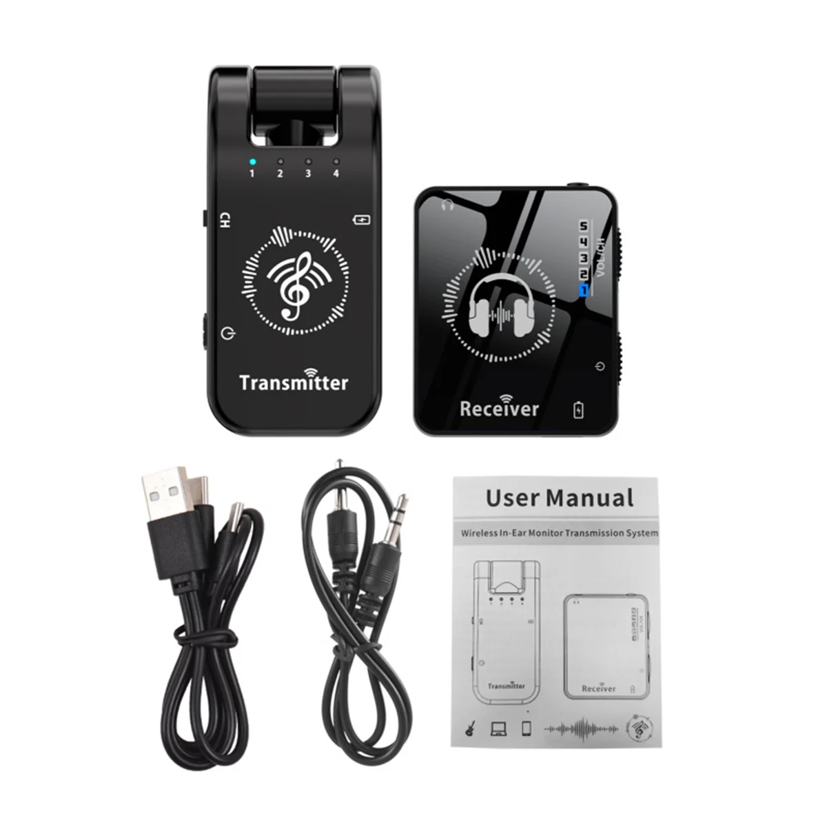 2.4GHz Wireless IEM System Transmitter Receiver ISM Band Wireless Ear Monitor Automatic Pairing Plug Play Universal Accessories
