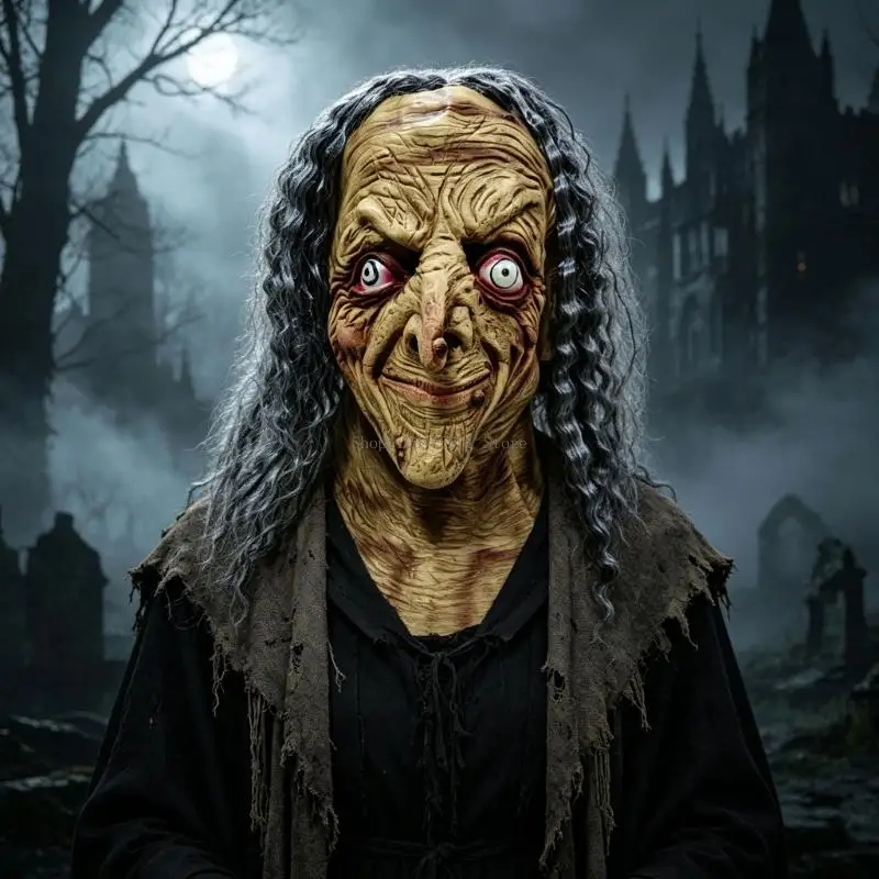 Pull On Latex Mask Full Head Horror Party Cover with Textured Character Styling for Seasonal Costume Wear and Cosplay Gatherings