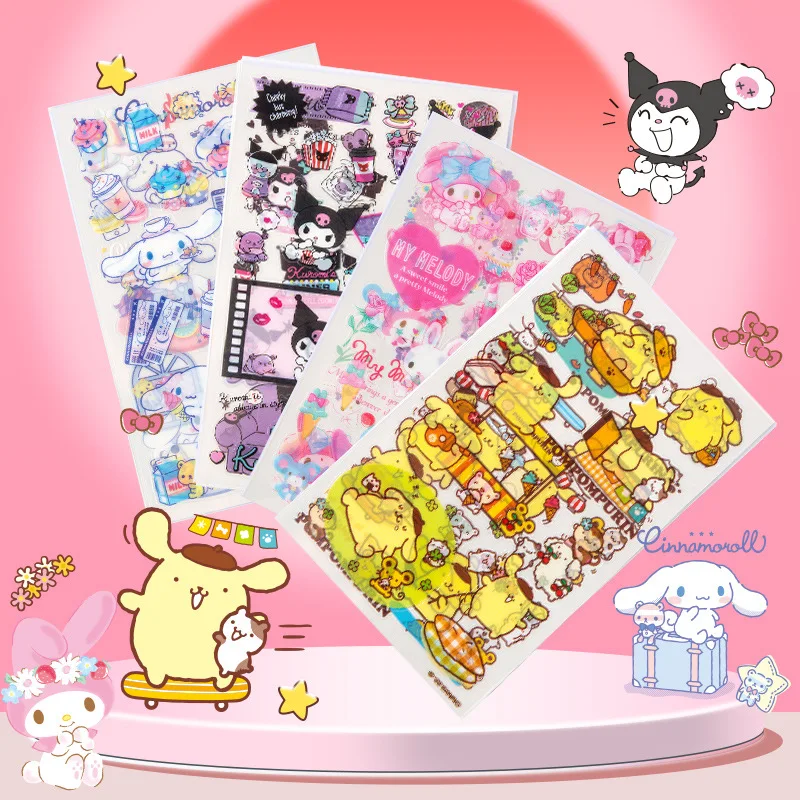 

4Pcs Sanrio Hellokitty Stickers Anime Cartoon Kuromi Cinnamoroll Kawaii Student's Diy Hand Ledger Phone Case Diy Stickers Gifts