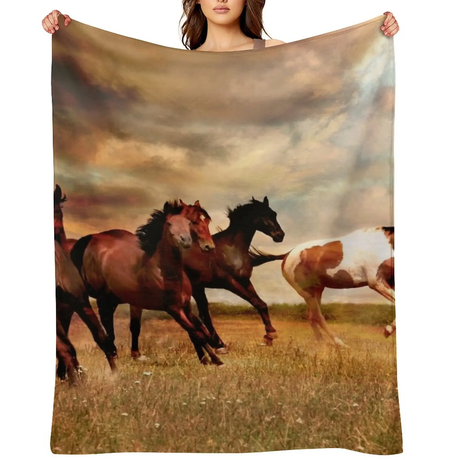 Wild Horses On The Prairie Throw Blanket wednesday Personalized Gift Decorative Sofas Blankets For Bed Blankets