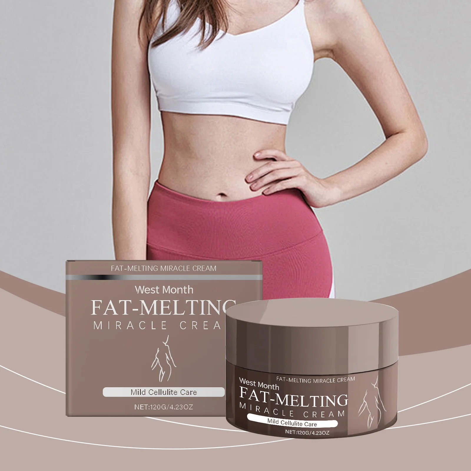 ครีมมิราเคิลละลายไขมันเดือนตะวันตก - ทรีทเม้นต์ต่อต้านเซลลูไลท์สําหรับผิวกายกระชับสัดส่วนและปรับสี มอยเจอร์ไรเซอร์กระชับสัดส่วน - 120g/4.23oz