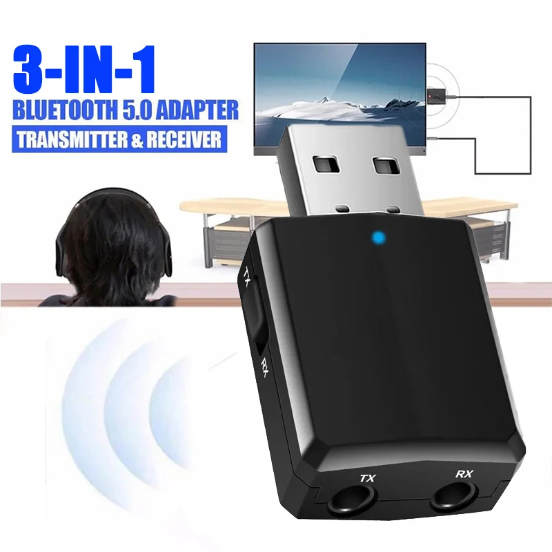3 In 1 Bluetooth 5.0 Adapter USB Bluetooth Receiver 3.5 mm Audio Transmitter Adapter For TV/PC Laptops Headphone Speaker Adapter