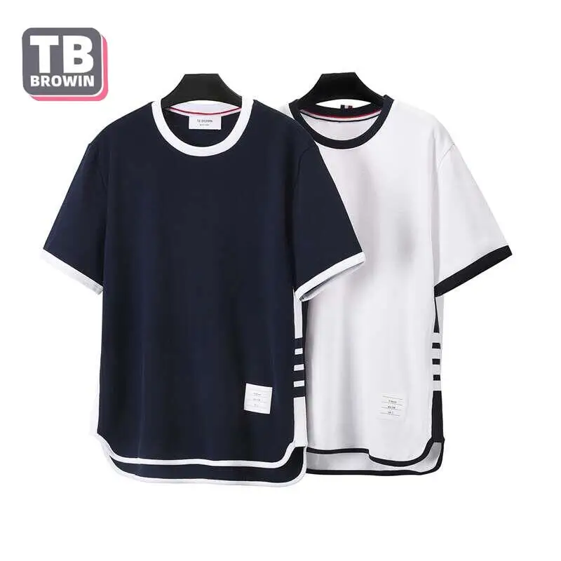 Brand TB men's T-shirt summer round collar cotton four bars version sweat absorption leisure short sleeves