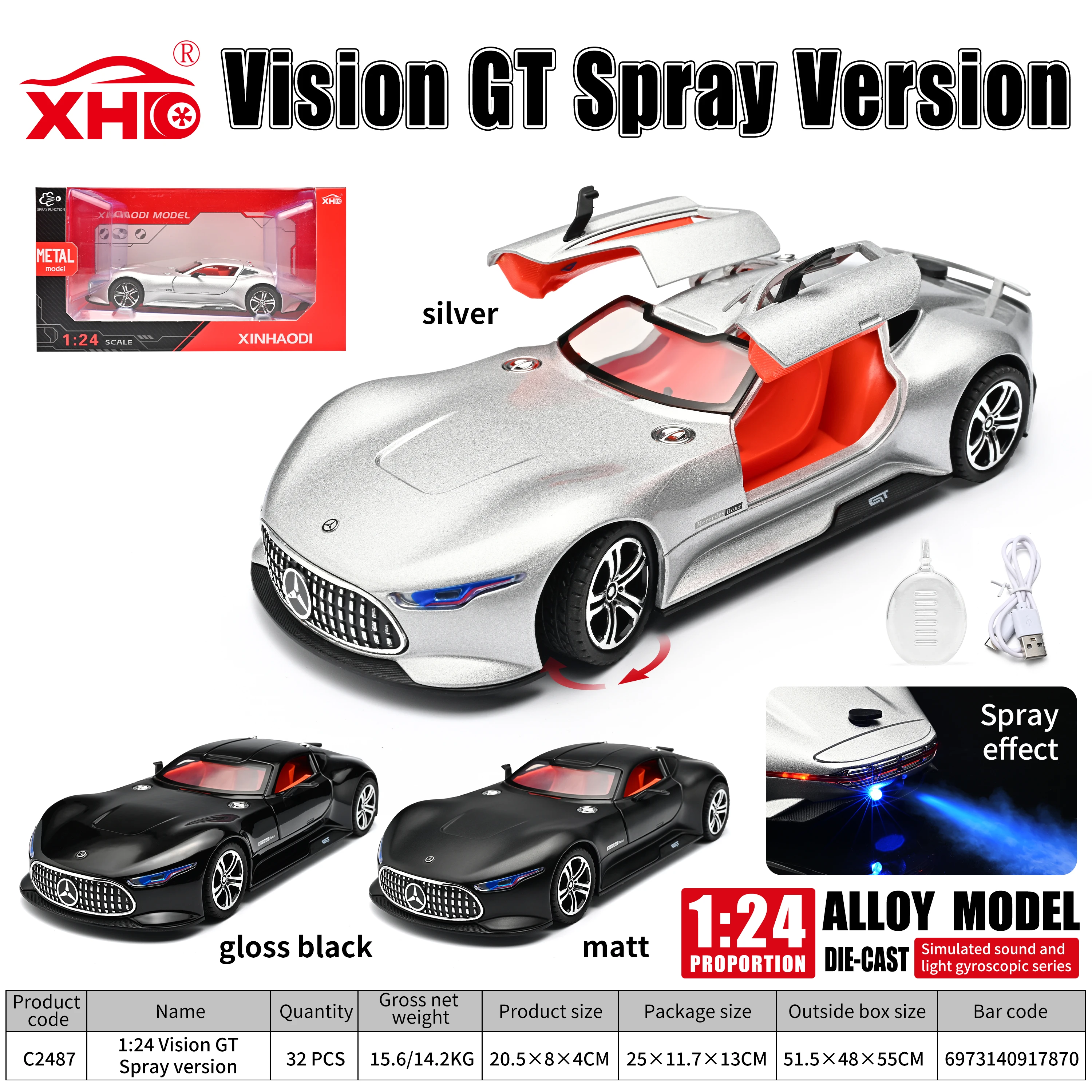 

1:24 Scale Vision GT Sprayable Super Car Exquisite Simulated Die-cast Car Model Collectible Brithday Gifts Decoration Boys Toys