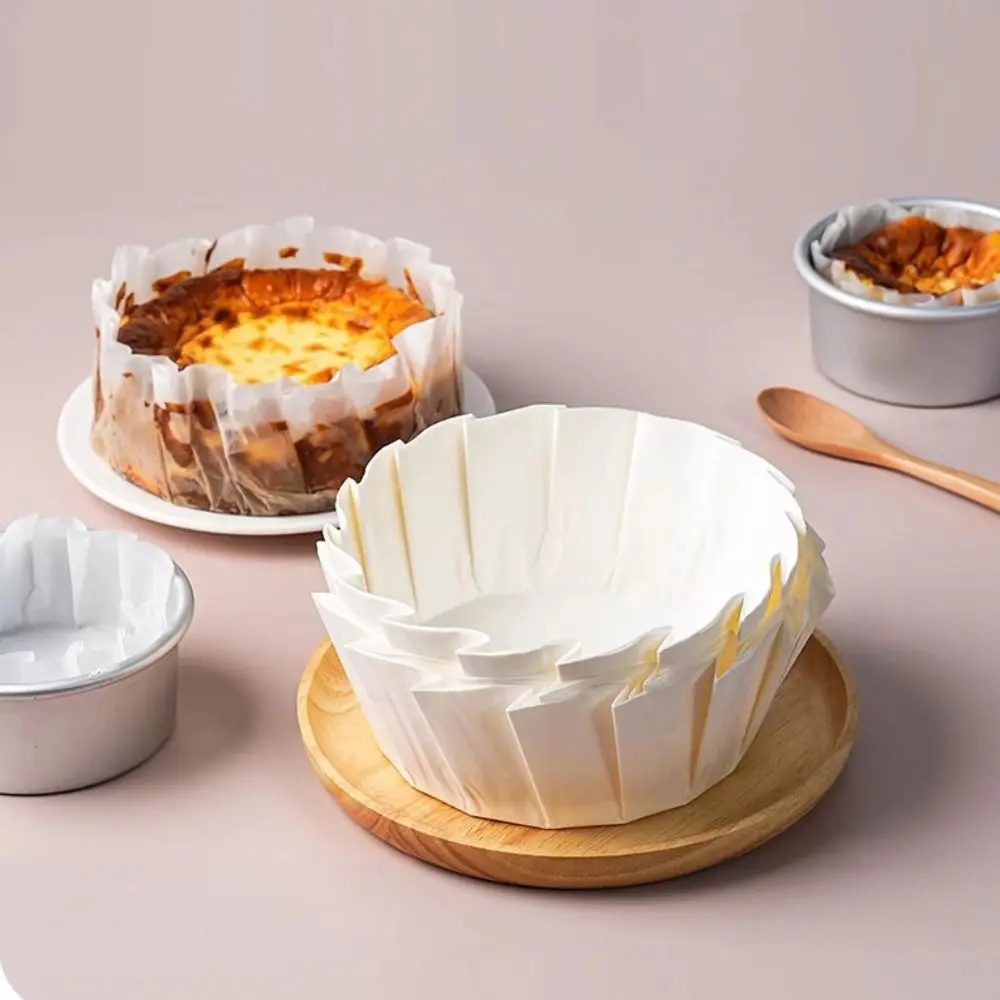 50/100pcs 4/6/8 Inch Basque Cheesecake Oil Paper Tray Non-stick Easy Demoulding Mousse Cake Wrapper with Ruffled Edges Foldless
