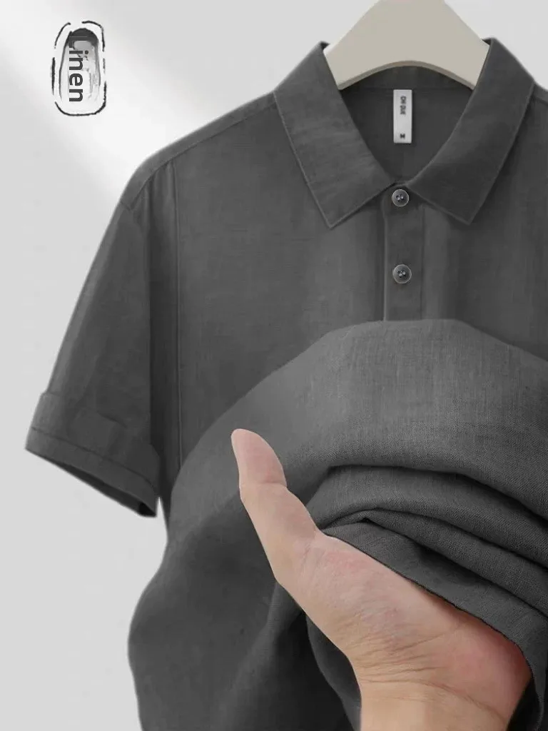 Lightweight Breathable Men's Pure Color Linen Short Sleeve  Shirt Summer 2026 Casual Style Comfortable Skin-Friendly