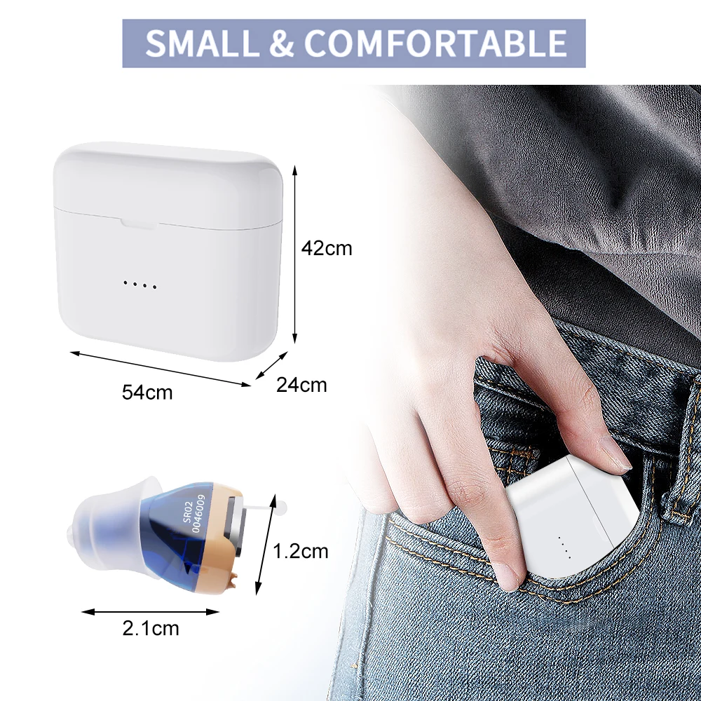 Mini Rechargeable Hearing Aids Adjustable ITE Tone Sound Amplifier Portable Deaf Elderly