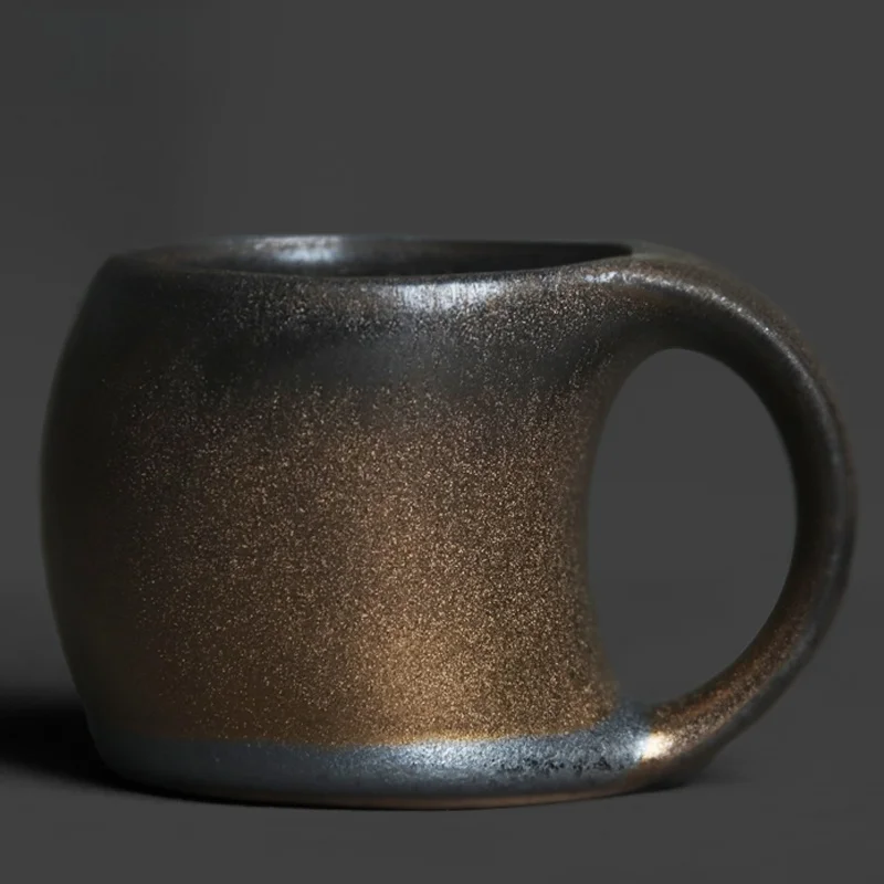 Taza de té retro con asa, diseño de luna y dientes dorados, creativa para el hogar, para beber té y alcohol, taza individual de estilo chino.