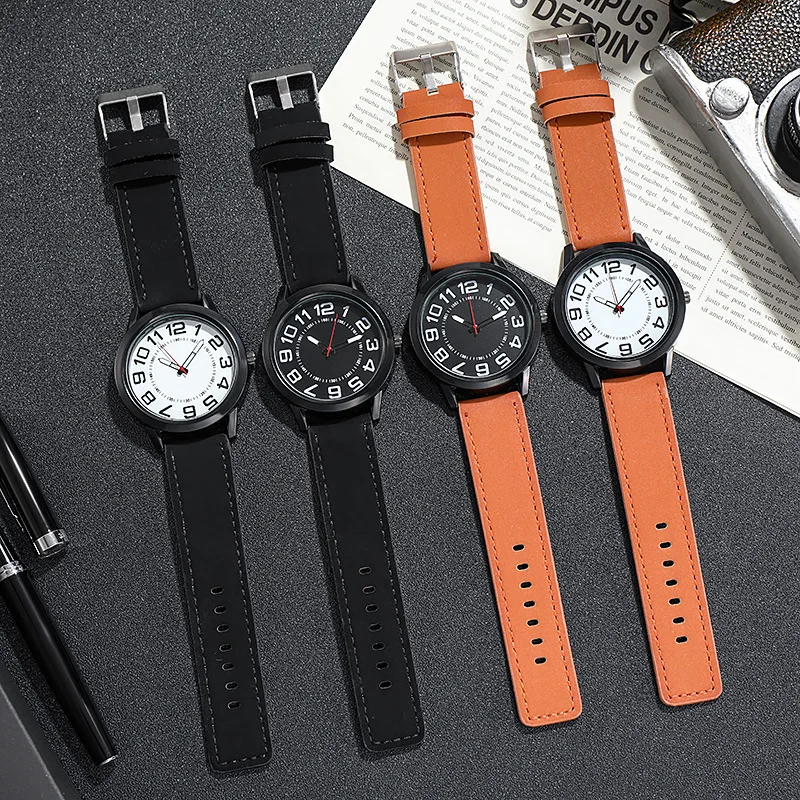 Luxury Round Large Dial Men Watches Casual Business PU Leather Strap Quartz Wristwatches Men Clock Reloj Hombre Wholesale