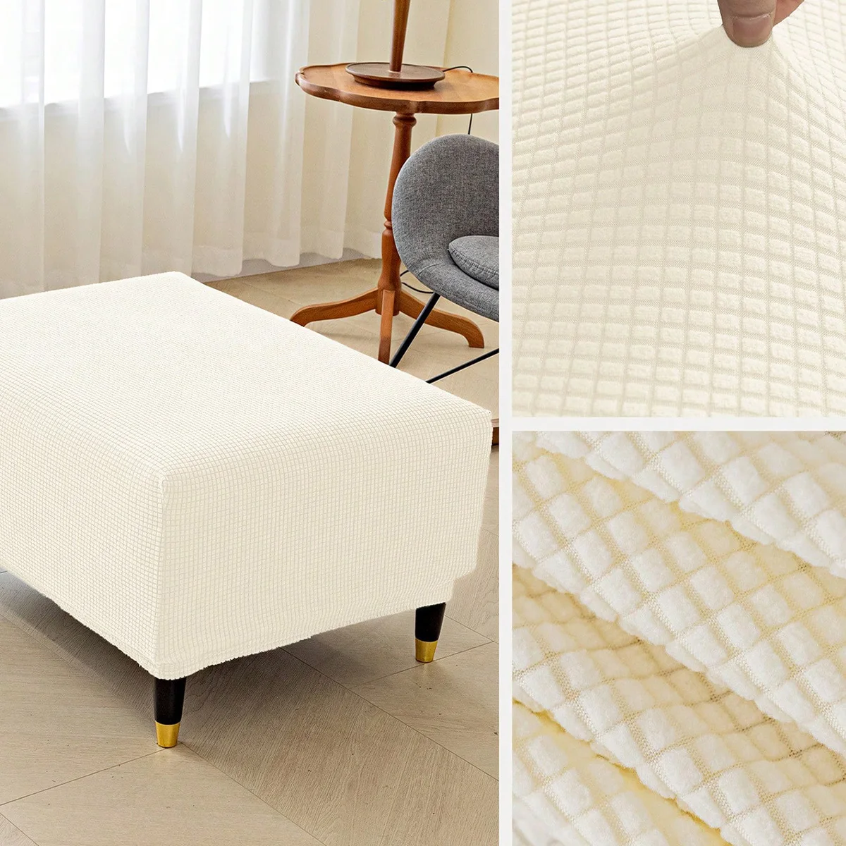 1Pc Elastic Stool Cover, Thickened All-inclusive Square Low Stool Cover, Household Sofa Footrest Stool Cover Furniture Protector