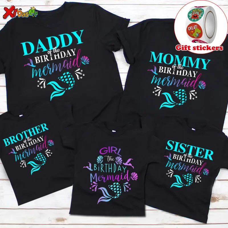 

Семейная футболка с русалкой для девочек на день рождения, детская одежда, футболка с короткими рукавами для мальчиков и девочек, рубашка для мальчиков и девочек