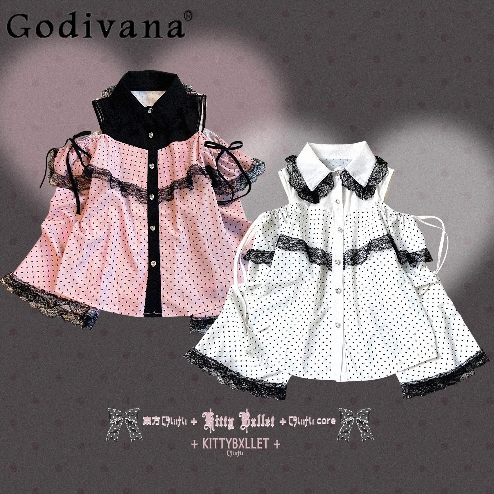 

2026 Spring New Japanese Style Original Polka Dot Long Sleeve Off-Shoulder Sweet Doll Feel Girl Shirt
