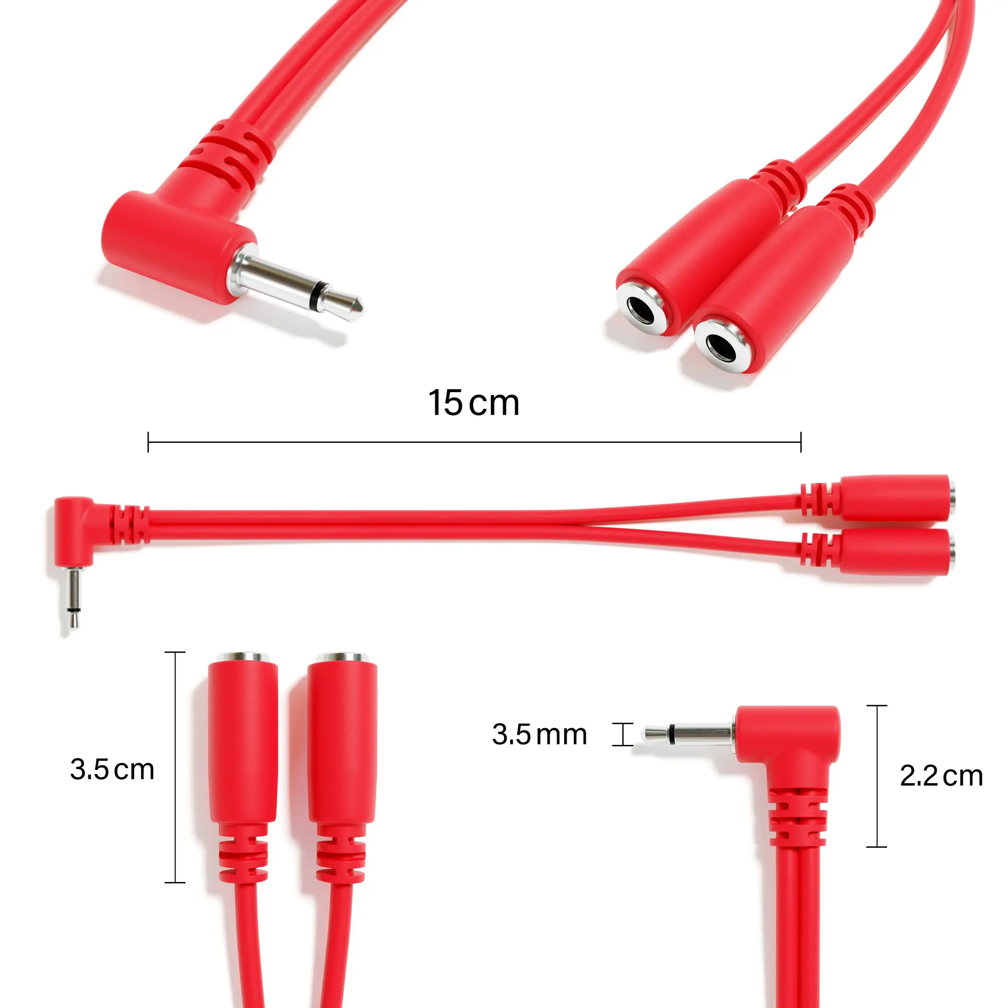 ExcelValley - 2 stuks lage profiel rechte hoek mono splitter Y patchkabels - TS 3,5 mm 1/8" voor Eurorack synthesizer