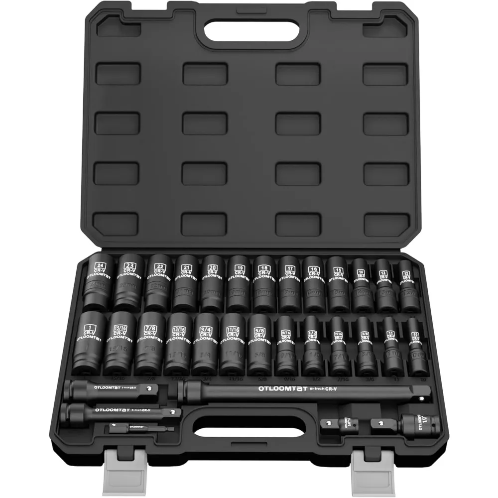 

32-Piece 1/2" Drive Impact Socket Set with Extensions, Metric & SAE Sizes, Corrosion-Resistant Steel