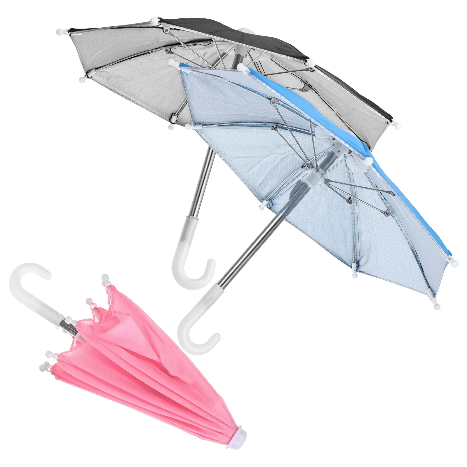 

3pcs Mini Umbrellas Small PVC Toy Sun Shade Pink Sky Blue Black Phone Waterproof Anti Permeability Riding Universal