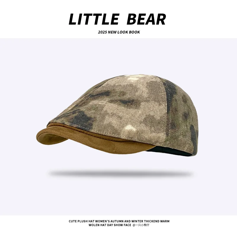 

Vintage Personalized Tie-dye Camouflage Forward Hats for Men and Women Summer Autumn Casual Versatile Tooling Style Y2K Berets