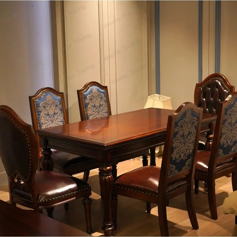 All Solid Wood Eating Table Rectangular Table And Chairs Combination Rural Retro Restaurant
