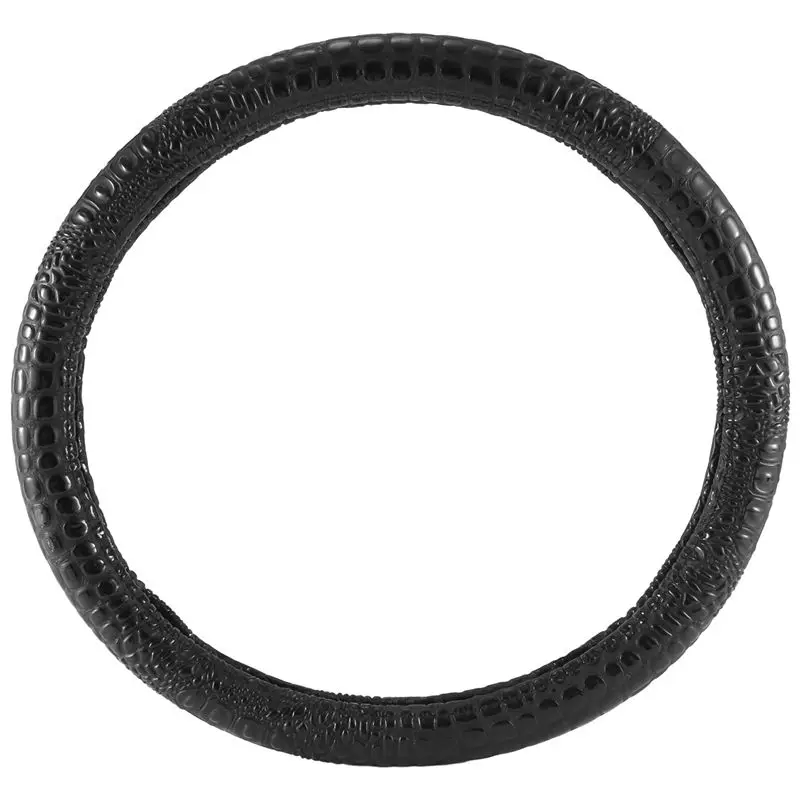 High Quality Black Crocodile-Grain Leather Steering Wheel Cover Universal Luxury Car Steering Wheel Cover Car Interior Accessori